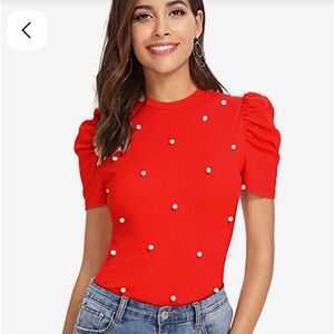 Red Pearl Embellished Top